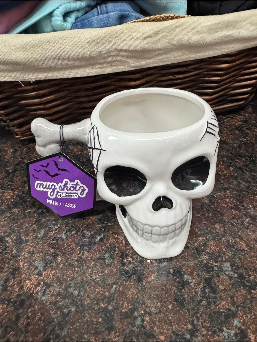 MugShotz White Ceramic Skull Mug with Bone Handle